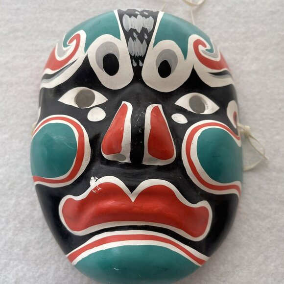 Masquerade Paper Mache Mask Hand Painted Peking Beijing Opera Green Red Chinese - Picture 10 of 14